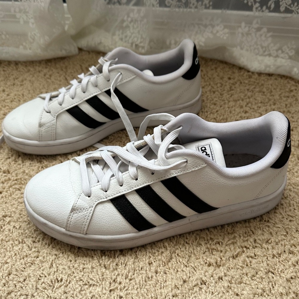 Adidas Grand Court Base Sneakers - White/Black - Women's Size 8.5